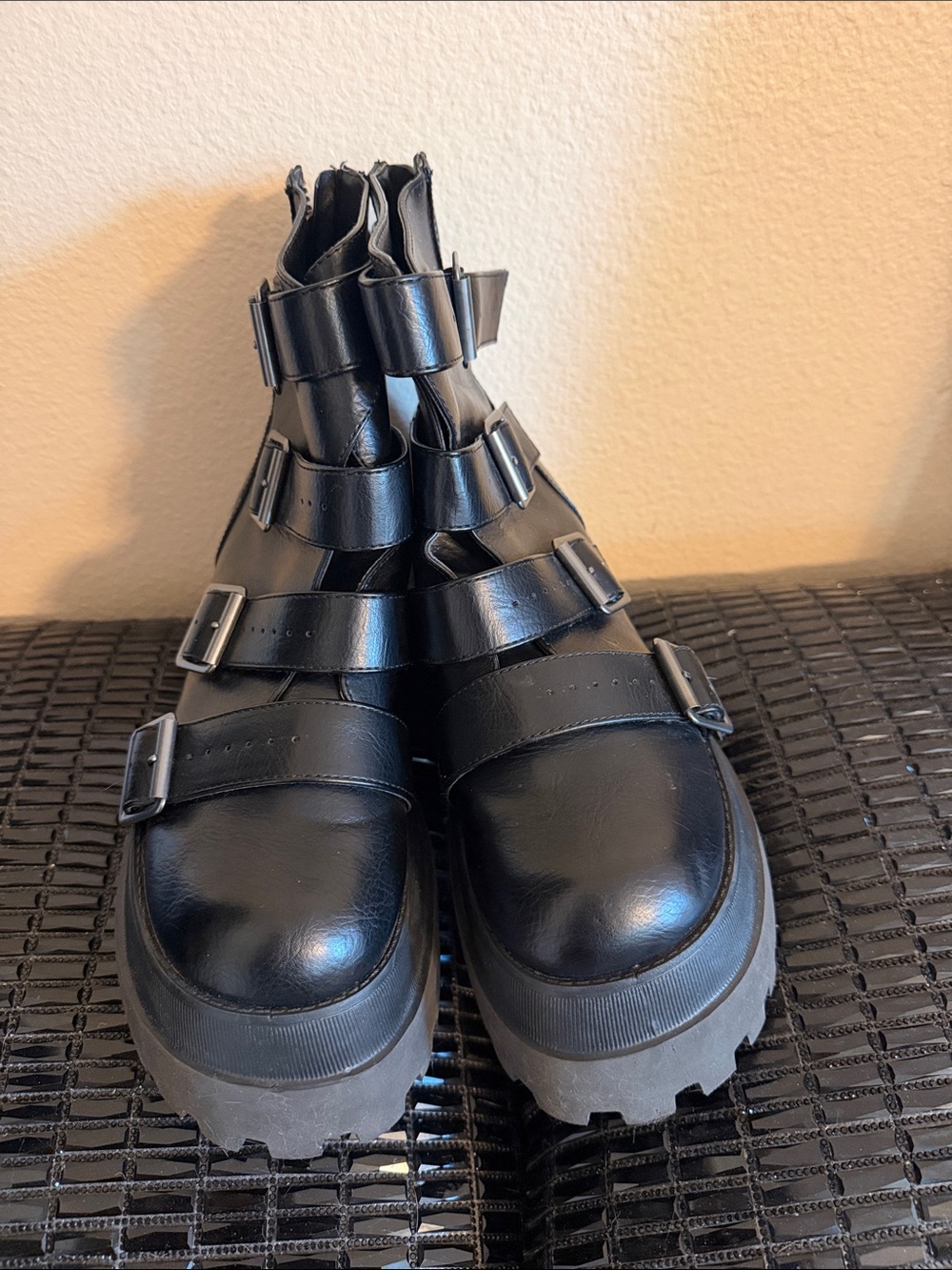 Dolls Kill Black Chunky Platform Buckle Moto Boots - Picture 2 of 4